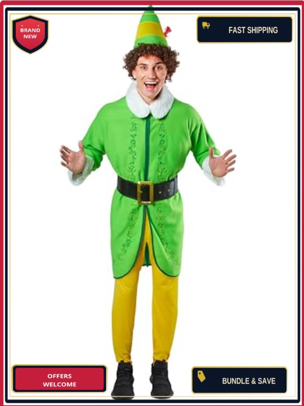 Buddy the Elf Men's Costume Jacket Hat Tights Belt Cosplay